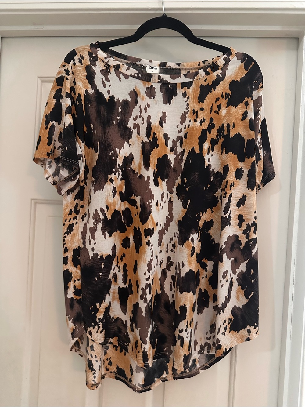 Sew In Love Leopard Print Short Sleeve Top - Brown/Black/Cream